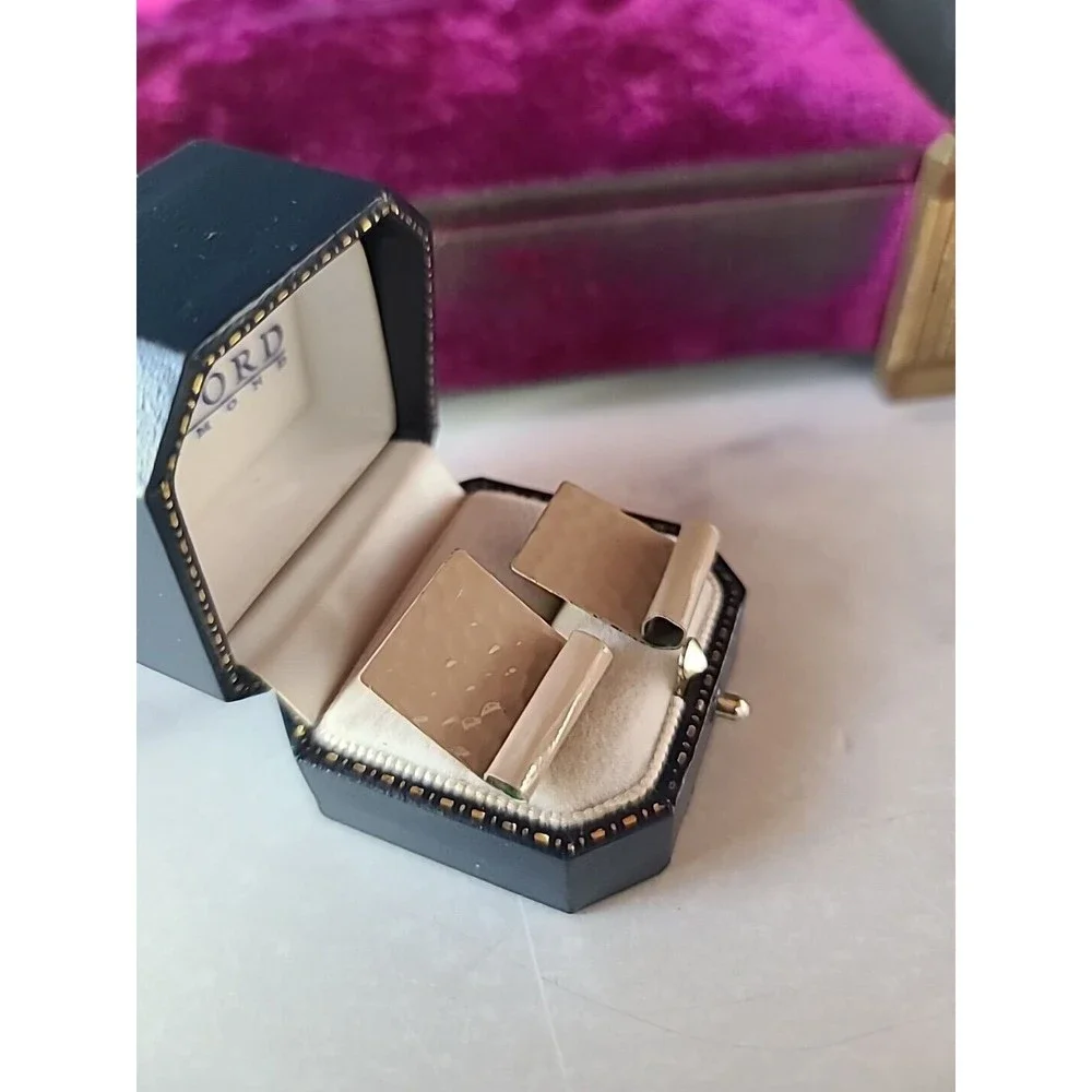 Vintage Beige Enamel Hammered Stud Earrings